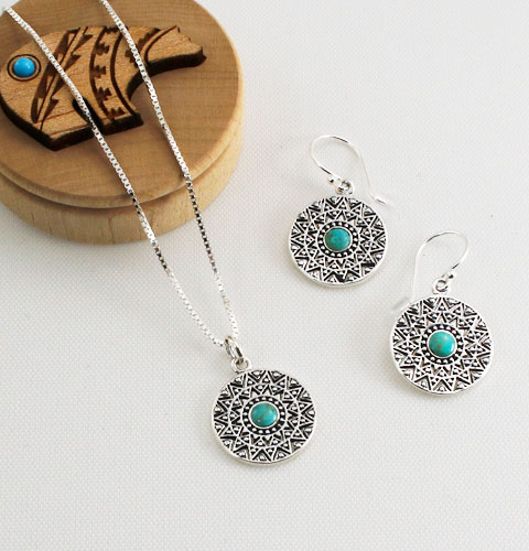 Sterling Silver Mandala Necklace and Earrings